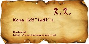 Kopa Kálmán névjegykártya